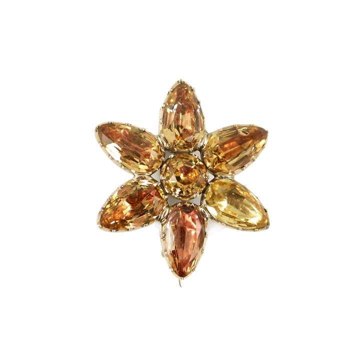 Antique foiled golden topaz flowerhead brooch, English c.1800,
